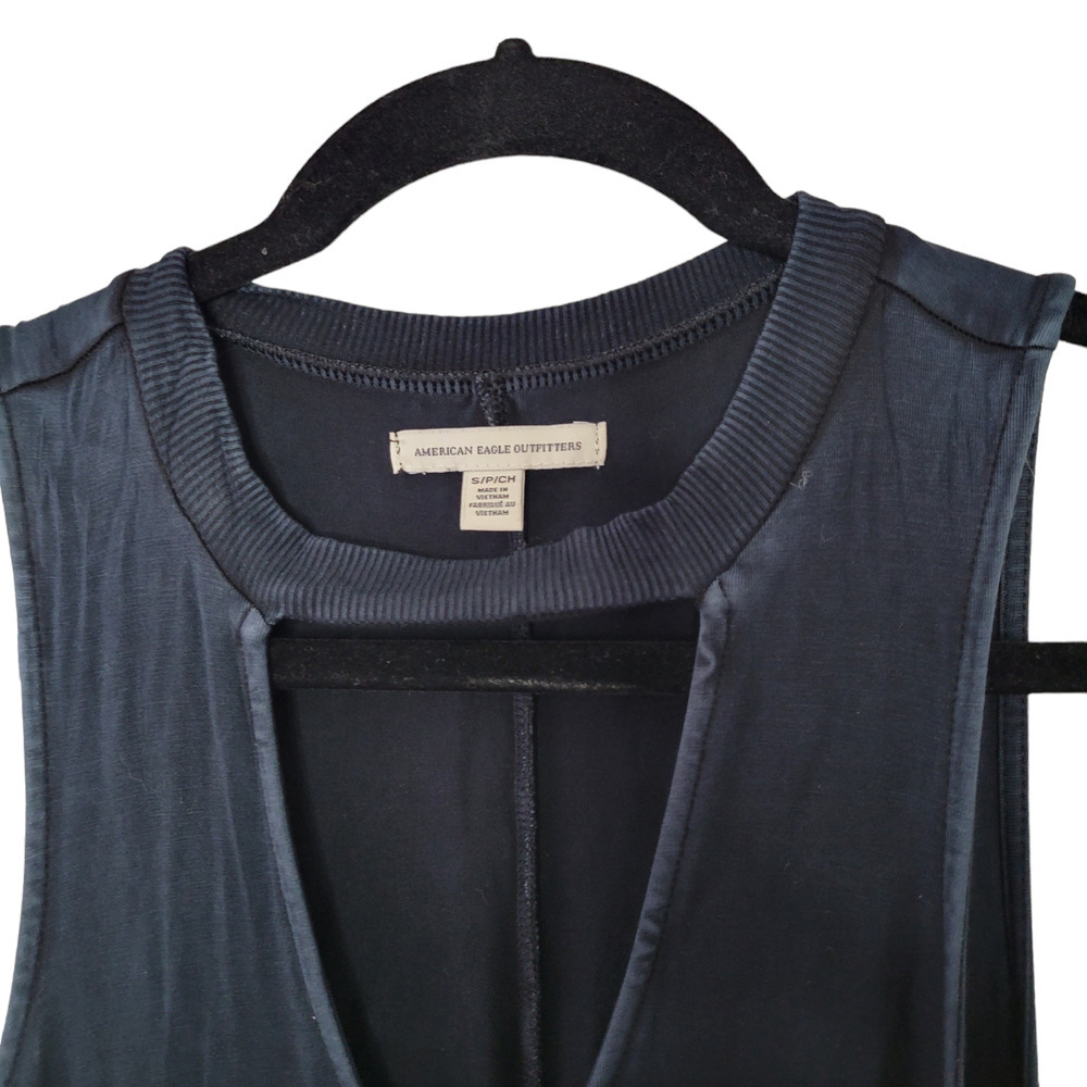 American Eagle Sleeveless Keyhole Weathered Navy Flow Tunic Dress Women Sz Small - Picture 2 of 9